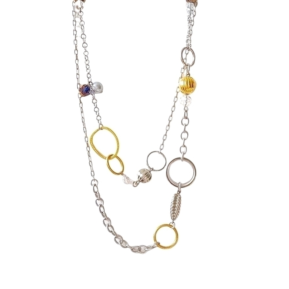 LIA Sophia Silver and Gold Tone Beaded Necklace - Picture 3 of 7